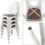 JUMMICO Metal Dining Chair Stackable Industrial Vintage Kitchen Chairs Indoor-Outdoor Bistro Cafe Side Chairs with Back and Wooden Seat Set of 4 (White)