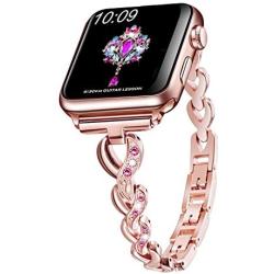 Sangaimei Compatible Bling Band for Apple Watch Band 38mm 40mm Women Rhinestone Stainless Steel Link Band Iwatch Series 6/5/4/3/2/1 Bracelet Metal Strap Rose Gold Mothers Day