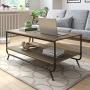 HOMECHO Industrial Coffee Table, 2-Tier Wood and Metal Rustic Cocktail Table with Storage Shelf, for Living Room Office, Easy Assembly, Brown 43 inch