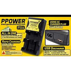 Ppower II Intelligent Universal Rechargeable Batteries Charger for 3.7V Li-Ion, Ni-Mh, Ni-Cd, etc(PIIA) P-POWER