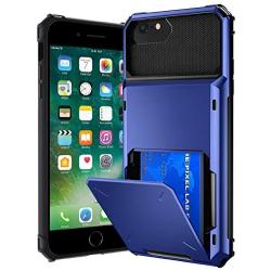 VEGO Compatible for iPhone SE 2020 Case, iPhone 6 6s 7 8 Case Wallet Credit Card Holder Dual Layer Flip Hybrid Hard Shell Back Protective Anti Scratch Rubber Bumper Cover Case 4.7 inch, Blue