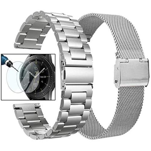 Valkit Compatible with Galaxy Watch 46mm/Galaxy Watch 3 45mm Bands, 2 Pack 22mm Stainless Steel Solid Wristbands Metal Straps for Samsung Galaxy Watch 3/Galaxy Watch 46mm/Gear S3 Frontier/Ticwatch Pro