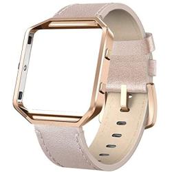 SWEES Leather Bands Compatible with Fitbit Blaze Smart Watch, Genuine Leather Replacement Band with Metal Frame Small & Large for Women Men, Champagne Gold, Rose Gold, Black, Brown, White, Grey, Beige