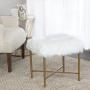 HomePop Faux Fur Square Stool with Metal Legs, White