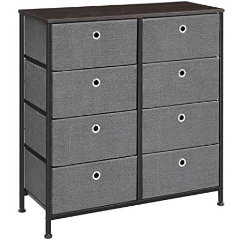 SONGMICS 4-Tier Wide Drawer Dresser, Storage Unit with 8 Easy Pull Fabric Drawers and Metal Frame, Wooden Tabletop for Closets, Nursery, Dorm Room, Hallway, 31.5 x 11.8 x 32.1 Inches, Gray ULTS24G