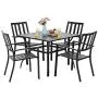 PHI VILLA 5 Piece Outdoor Patio Dining Set, Square Metal Slatted Table with 1.57” Umbrella Hole & 4 Metal Chairs for Deck, Yard PHI VILLA 5 Piece Outdoor Patio Dining Set, Square Metal Slatted Table with 1.57” Umbrella Hole & 4 Metal Chairs for Deck, Yard