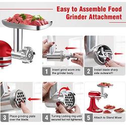 Metal Food Grinder Attachment for KitchenAid Stand Mixers, G-TING Meat Grinder Attachment Included 2 Sausage Stuffer Tubes, 3 Grinding Blades, 3 Grinding Plates