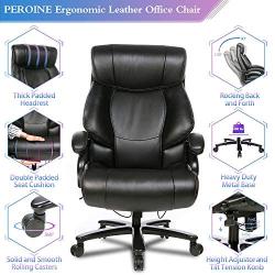 PEROINE High Back Big & Tall 400lb Bonded Leather Office Chair - Heavy Duty Metal Base, Adjustable Tilt Angle, Large Thick Padded Ergonomic Executive Desk Computer Task Swivel Chair