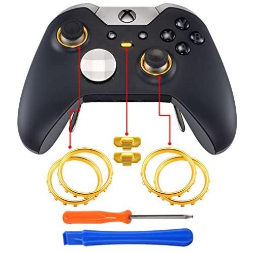 eXtremeRate Matte Chrome Gold Accent Rings Accessories for Xbox One Elite, Elite Series 2 Controller, Replacement Parts Profile Switch Buttons for Xbox One Elite Controller - Pack of 2