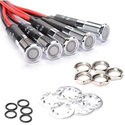 Amotor LED Indicator Light, Instrument Cluster Waterproof and Explosion-proof 5/16'' 8mm 12V Metal Signal Light with Cable 5PCS(White)