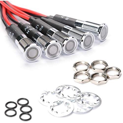 Amotor LED Indicator Light, Instrument Cluster Waterproof and Explosion-proof 5/16'' 8mm 12V Metal Signal Light with Cable 5PCS(White)