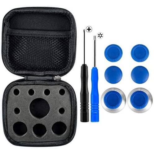 eXtremeRate 8 in 1 Metal Magnetic Blue Thumbsticks Analogue Joysticks Replacement Repair Kits for Xbox One S X Elite PS4 Slim Pro Controller with T8H Cross Screwdrivers