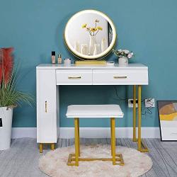 Iwell Vanity Table Set with 3 Colors Lighted Mirror, 1 Storage Cabinet & 2 Drawers, Dressing Makeup Table with Cushioned Stool, Gift for Girl, Women, Dresser Desk for Bedroom, Bathroom White