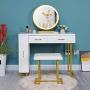 Iwell Vanity Table Set with 3 Colors Lighted Mirror, 1 Storage Cabinet & 2 Drawers, Dressing Makeup Table with Cushioned Stool, Gift for Girl, Women, Dresser Desk for Bedroom, Bathroom White