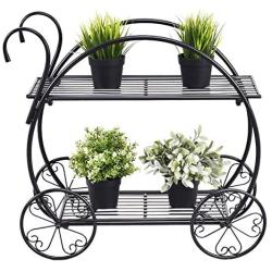 Safstar Metal Plant Stand, Two Tiered Garden Cart Shelf for Indoor Outdoor Home Garden Patio, Parisian Style Flower Pot Holder, Stable and Durable