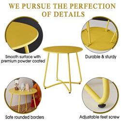 Outdoor Metal Side Table, Waterproof End Table Small Round Patio Side Table Coffee Table for Porch, Yard, Balcony, Garden (Yellow)