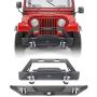 Hooke Road Front Winch Bumper & Rear Hitches Bumper Combo Kit Compatible with Jeep Wrangler CJ 1976-1986 (CJ7) (Solid Steel Textured Black)