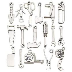 WOCRAFT 50pcs Wholesale Bulk Lots Alloy Home Tool Charms for Jewelry Making Mixed Smooth Tibetan Silver Metal Charms Pendants DIY for Jewelry Making Necklace Bracelet and Crafting (M351)