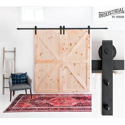 INDUSTRIAL BY DESIGN – 10ft Double Sliding Barn Door Hardware Kit – Ultra Quiet, Designers Choice, All Parts Included, Easy Installation with DIY Video Instructions