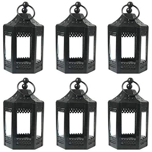 Vela Lanterns 4.5 Inch Metal Tealight Mini Candle Lantern, Black, Set of 6