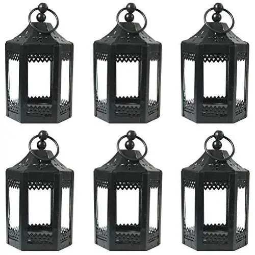 Vela Lanterns 4.5 Inch Metal Tealight Mini Candle Lantern, Black, Set of 6 Vela Lanterns 4.5 Inch Metal Tealight Mini Candle Lantern, Black, Set of 6