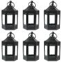 Vela Lanterns 4.5 Inch Metal Tealight Mini Candle Lantern, Black, Set of 6