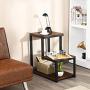 Tangkula 3-Tier Sofa Side Table, Nightstand with Storage Shelf, Sturdy Metal Frame, Ladder-Shaped Chair Side Table, Brown Tabletop Storage Shelf for Living Room or Bedroom (Brown)