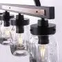 Wellmet Farmhouse Chandelier for Kitchen Light Fixtures, 4 Lights Mason Jar Pendant Light for Dining Room Lighting Fixtures Hanging, Faux Wood and Black Metal Finish