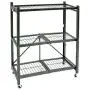Origami 3 Shelf Foldable Storage Unit on 3'' Caster Wheels, Unfolds in 5 Seconds, Holds up to 750 Pounds, Metal Organizer Wire Rack, 29'' x 13'' x 36'', Heavy-Duty - Pewter