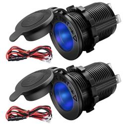 ZHSMS Universal 12V/24V Car Cigarette Lighter Socket Replacement with Blue LED for Car Marine Motorcycle ATV RV and More, Waterproof, Pack of 2