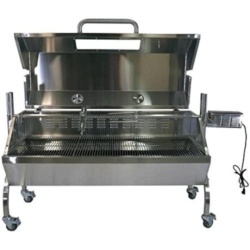 TITAN GREAT OUTDOORS BBQ Rotisserie Grill w/Roaster Spit and Glass Hood, 125 lbs.