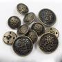 12 Piece Vintage Antique Brass (Bronze) Metal Blazer Button Set - Kings Crowned, Vine Crest - for Blazer, Suits, Sport