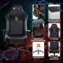 FANTASYLAB Big and Tall 400lb Massage Memory Foam Gaming Chair - Adjustable Tilt, Back Angle and 3D Arms High-Back Leather Racing Executive Computer Desk Office Chair, Metal Base, Grey/Black