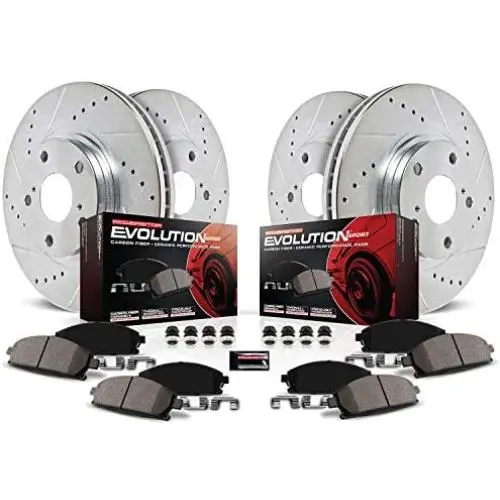 Power Stop K7348 Front and Rear Z23 Carbon Fiber Brake Pads with Drilled & Slotted Brake Rotors Kit