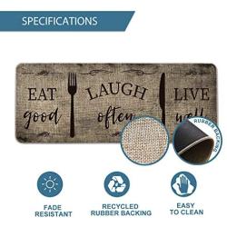 Artoid Mode Eat Good Laugh Often Live Well Decorative Kitchen Mats Set of 2, Seasonal Fork and Knife Holiday Party Low-Profile Floor Mat for Home Kitchen - 17x29 and 17x47 Inch