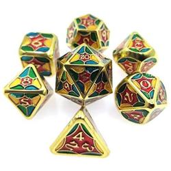 2021 Dungeons and Dragons Role Playing Metal Dice, Polyhedral Dragon Pattern D D Games Metal Dice D&D Darkness Storage Starter Bulk Metal Dice Set (Multicolored)