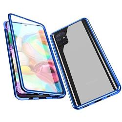 Jonwelsy Magnetic Adsorption Case for Samsung Galaxy A71, 360 Degree Front and Back Clear Tempered Glass Flip Cover, Metal Bumper Frame for Samsung Galaxy A71 (Blue)