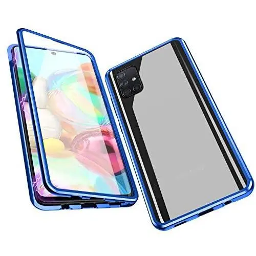 Jonwelsy Magnetic Adsorption Case for Samsung Galaxy A71, 360 Degree Front and Back Clear Tempered Glass Flip Cover, Metal Bumper Frame for Samsung Galaxy A71 (Blue) Jonwelsy Magnetic Adsorption Case for Samsung Galaxy A71, 360 Degree Front and Back Clear Tempered Glass Flip Cover, Metal Bumper Frame for Samsung Galaxy A71 (Blue)