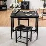 Giantex 3 Piece Dining Set, Counter Height Table Set with Black Frosted Tabletop and Metal Frame for Kitchen, Bar or Apartment w/ 2 Faux Leather Backless Stools, Compact, Space-Saving Design Giantex 3 Piece Dining Set, Counter Height Table Set with Black Frosted Tabletop and Metal Frame for Kitchen, Bar or Apartment w/ 2 Faux Leather Backless Stools, Compact, Space-Saving Design