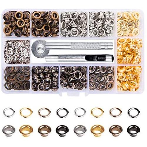 Metal Grommet Kit 1/4 inch 400 Pcs Grommets Eyelets Sets with 3 Pieces Install Tool Kit and Box for Shoes Clothes Crafts Bag DIY Project 4 Colors