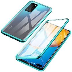 Jonwelsy Magnetic Adsorption Case for Huawei P40 Pro, 360 Degree Front and Back Clear Tempered Glass Flip Cover, Metal Bumper Frame for Huawei P40 Pro (Green)