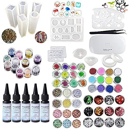 5 Pieces 30ML Crystal Epoxy Resin Glue,60 Decoration with Lamp and Tweezer,13Pcs Transparant Silicone Mold 100 Pieces Rings Metal Accessories For Handcraft Jewelry Earrings Necklace Bracelet 5 Pieces 30ML Crystal Epoxy Resin Glue,60 Decoration with Lamp and Tweezer,13Pcs Transparant Silicone Mold 100 Pieces Rings Metal Accessories For Handcraft Jewelry Earrings Necklace Bracelet