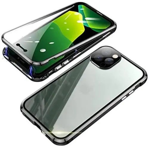 Jonwelsy Magnetic Adsorption Case for iPhone 12 Pro Max(6.7 inch), 360 Degree Full Body Front and Back Clear Tempered Glass Flip Cover, Metal Bumper Frame with Lens Protection for 12Pro Max (Black) Jonwelsy Magnetic Adsorption Case for iPhone 12 Pro Max(6.7 inch), 360 Degree Full Body Front and Back Clear Tempered Glass Flip Cover, Metal Bumper Frame with Lens Protection for 12Pro Max (Black)