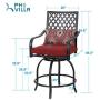 PHI VILLA Patio Outdoor Swivel Bar Stools Set of 4 Patio Bar Height Bistro Dining Chairs Garden Furniture Sets All Weather Metal Frame with Red Cushion