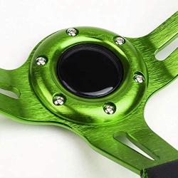 Black Leather/Green 3 Spokes/Green Stitch and Stripe 3.50'' Deep Dish 70mm 6-Bolt Pattern 320mm (12.60'' Inches) Steering Wheel