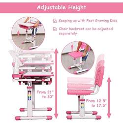 Baby Joy Kids Desk and Chair Set, Height Adjustable Child Desk Set w/LED Lamp, Bookstand, Tilt Desktop, Metal Hook, Pull Out Drawer Storage, School Student Study Desk Chair for Boys & Girls (Pink)