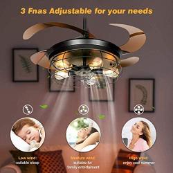 Industrial Retractable Ceiling Fans with Lights - [Update] with 5 LED Bulbs 4 Mode Timing with Remote Controller 42inch Vintage Ceiling Fans with 2 Down Rods