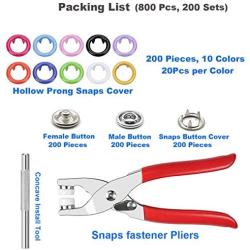 ZTWEDEN 200 Sets Metal Snaps Button Tool Kit Snap Fasteners Hollow Prong Snap Button with Setting Tool for Clothing Crafting Sewing,Leather Snaps Buttons for Jeans Wears Bags(10 Colors,9.5mm)