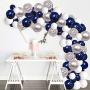 Silver Blue Balloons Garland Kit, 120 pcs Navy Blue and Silver Confetti White Balloons Arch with 16ft Tape Strip & Dot Glue for Party Wedding Birthday DIY Decoration