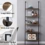 SUPERJARE Industrial Ladder Shelf, 5-Tier Wood Wall-Mounted Bookcase with Stable Metal Frame, 72 Inches Storage Rack Shelves Display Plant Flower, Stand Bookshelf for Home Office - Vintage Brown
